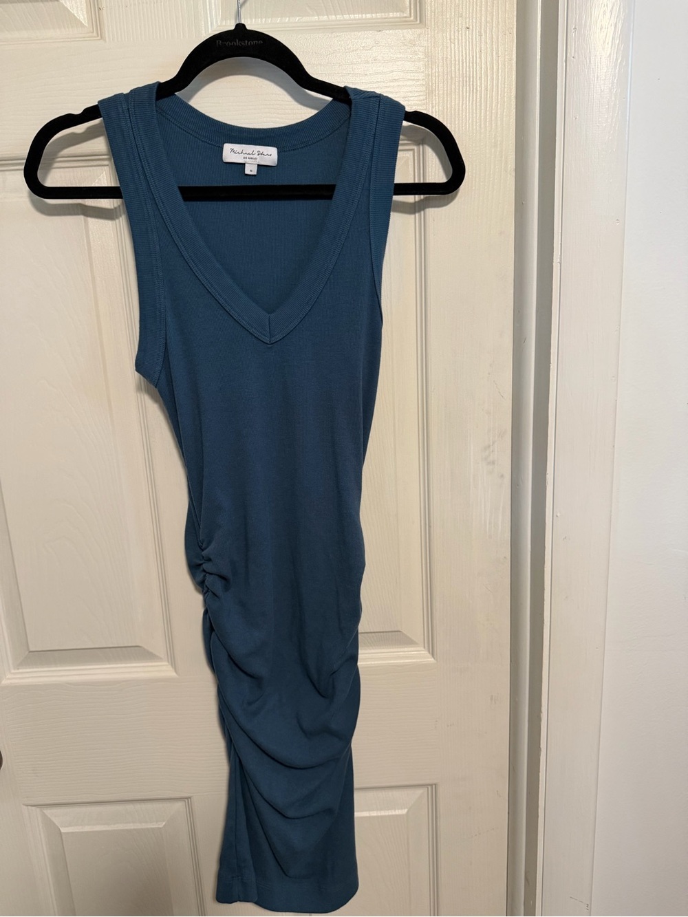 Michael Stars Slate Blue V-Neck Ruched Tank Dress